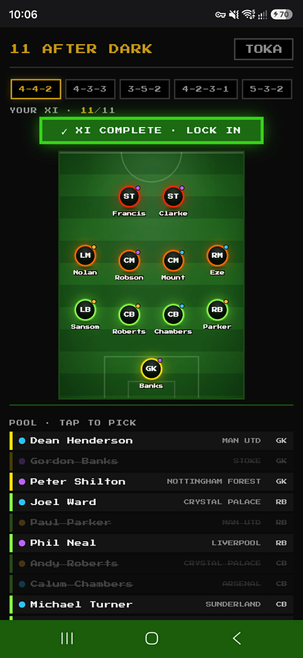 Building your XI on your phone